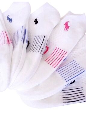 Polo Ralph Lauren Women's 6-Pack Low Cut Socks Shoe Size 4-10.5 White Multi Logo